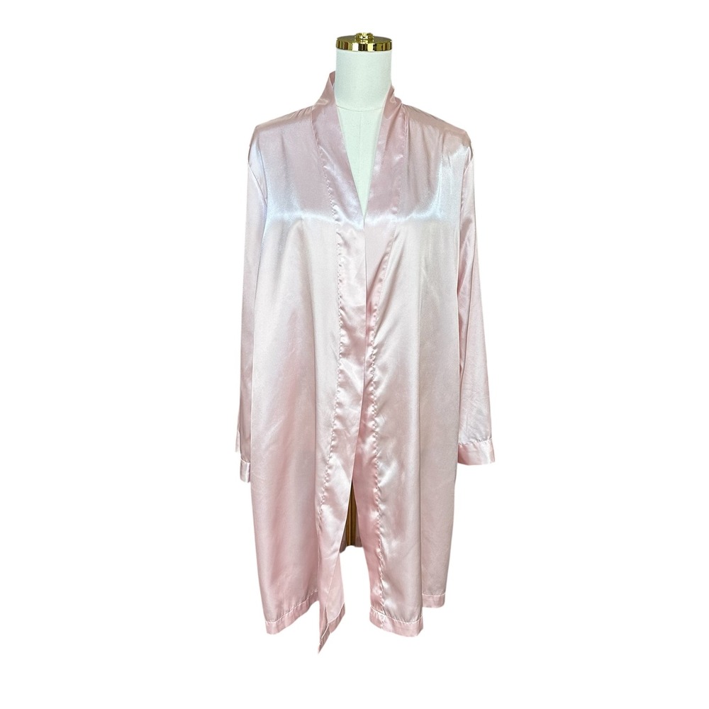 Adonna Pink Satin Robe Long Sleeve Shawl Collar Loungewear Size M/M RN93677